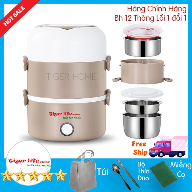 Hộp cơm Văn Phòng Nấu Và Hâm 2 - 3 tầng Làm nóng cực nhanh Túi, Thìa Đũa, miễng cọ rửa bh 12 Tháng 1 đổi 1