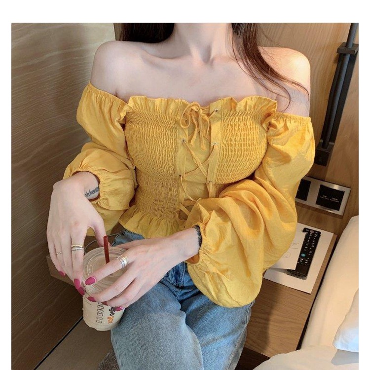 Áo Kiểu Tay Dài Hở Vai Phong Cách Retro Pháp Ngọt Ngào Mới