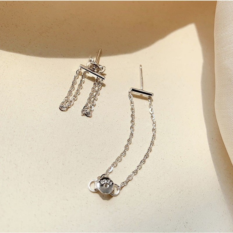 Khuyên tai thiết kế dây xích mạ bạc 925 phong cách thời trang Hàn dành cho nữ
