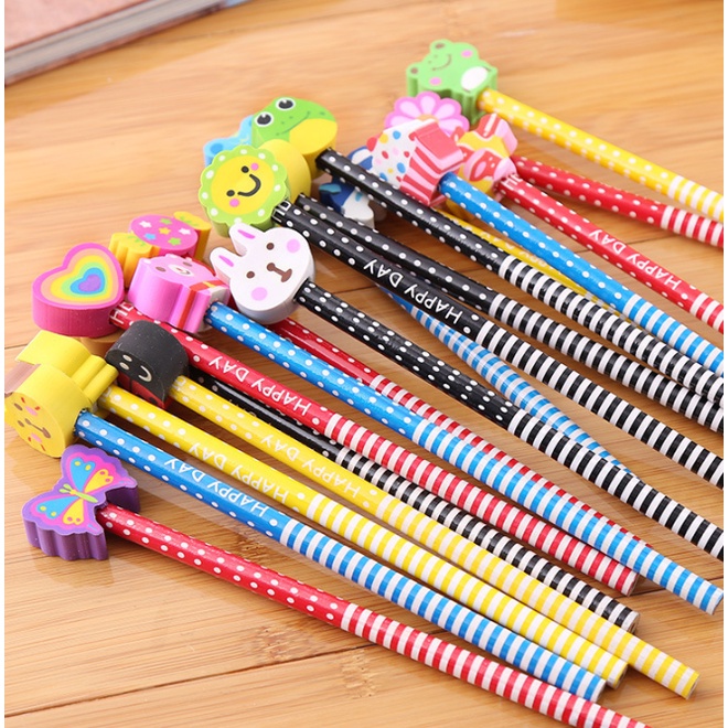 [Nhiều mẫu] Bút chì gỗ hb cute đầu gắn tẩy gôm