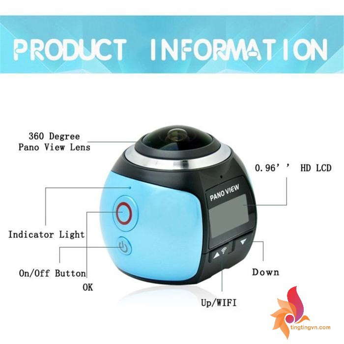 Camera Thể Thao Toàn Cảnh  360° V1 4K Ultra HD Wifi -  Chống Nước 30M | BigBuy360 - bigbuy360.vn