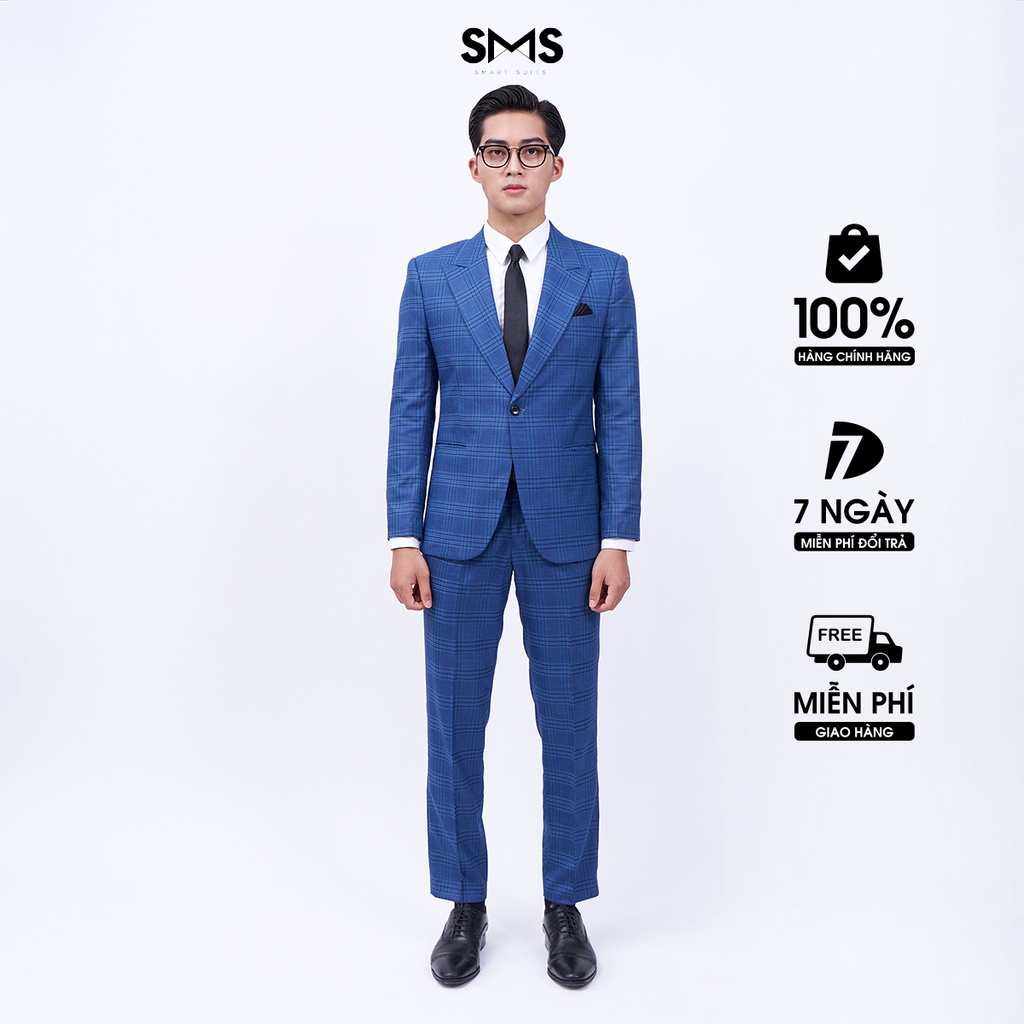 Vest nam xanh kẻ ô, suits sartorial, 1 khuy 2 túi, chuẩn form Smart Suits