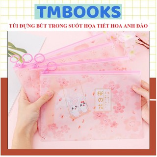 Túi Đựng Bút Trong Suốt Họa Tiết Hoa Anh Đào / Thỏ Dễ Thương Xinh Xắn, Cute,Túi Zipper đựng bút và văn phòng phẩm TMBOOK