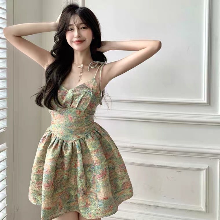 Đầm Hoa Cổ Yếm Phong Cách Hàn Quốc Thời Trang Cho Nữ
