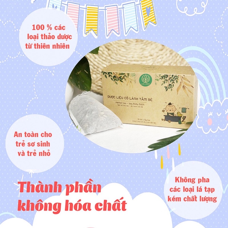 Dược liệu tắm bé Cỏ Lành 250G - Giúp làm sạch, mát da em bé, giúp da mềm mại, nhẵn mịn, thơm lâu