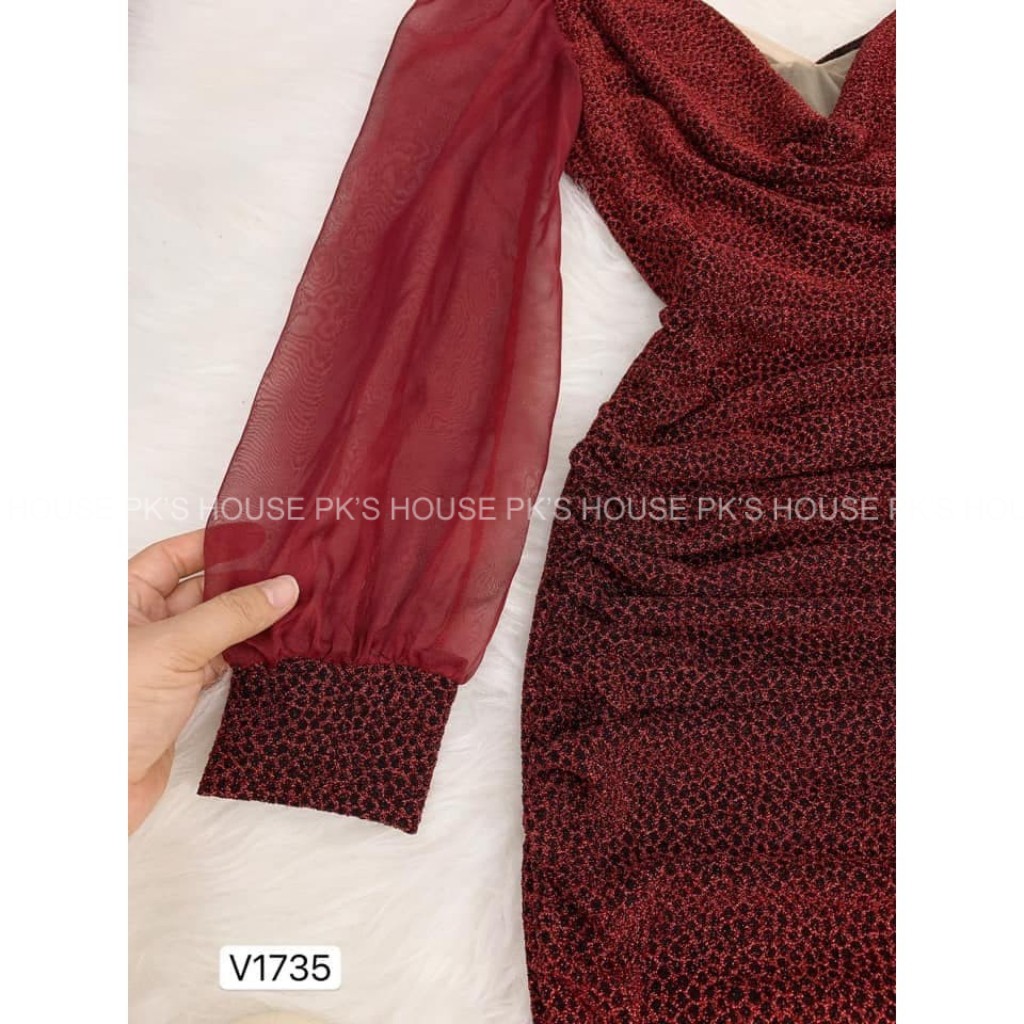 Đầm Dự Tiệc Ôm Body Nhũ Đỏ Tay Voan V1735, Váy Đầm Thiết Kế Chính Hãng PK's House | BigBuy360 - bigbuy360.vn