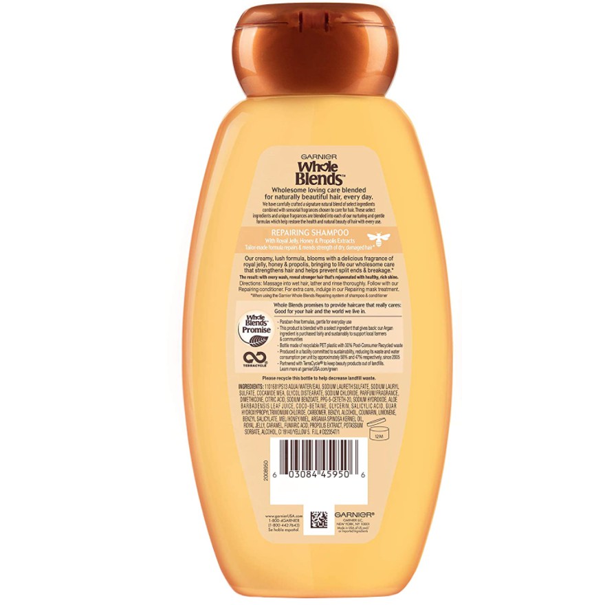 Dầu gội cho tóc hư tổn Garnier Hair Care Whole Blends Honey Treasures Repairing Shampoo 370ml/500ml/650ml