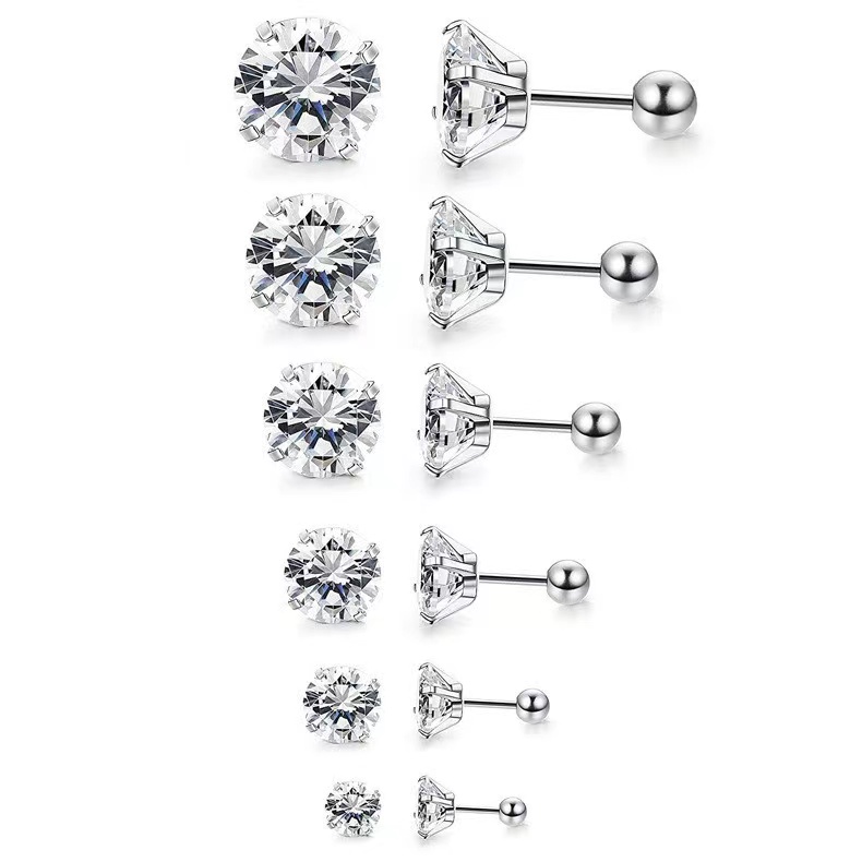 Bông Tai Mạ Bạc 925 Đính Đá Zircon 3 / 4mm