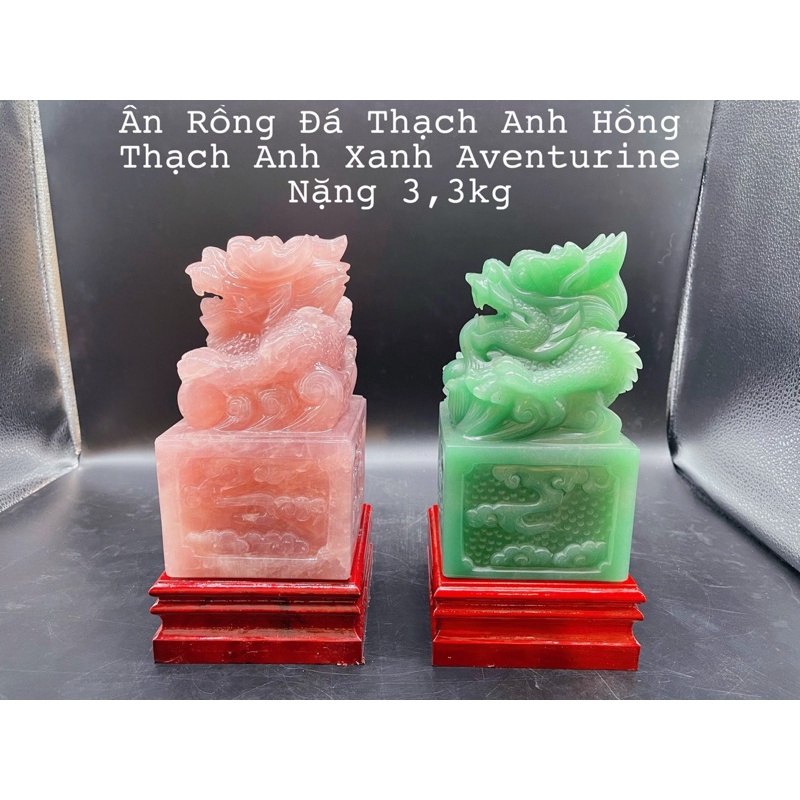 Ấn Rồng Đá Màu Hồng &amp; Đá Màu Xanh Phong Thuỷ