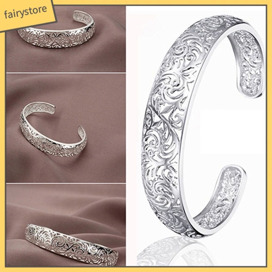 Vòng tay bạc 925 dạng mở họa tiết khoét rỗng đơn giản cao cấp dành cho nữ