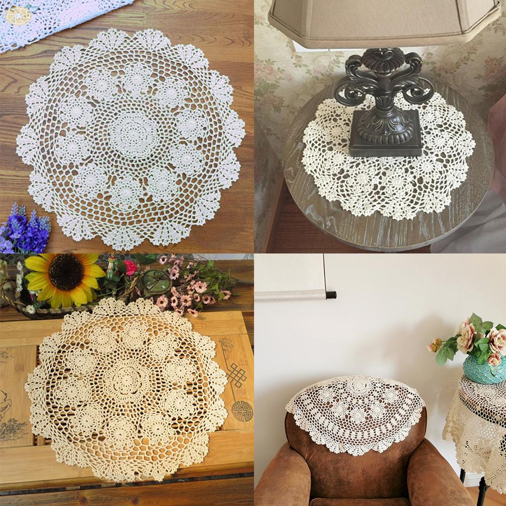 Khăn Trải Bàn Tròn 50cm Vải Cotton Phối Ren Kiểu Vintage Dễ Thương