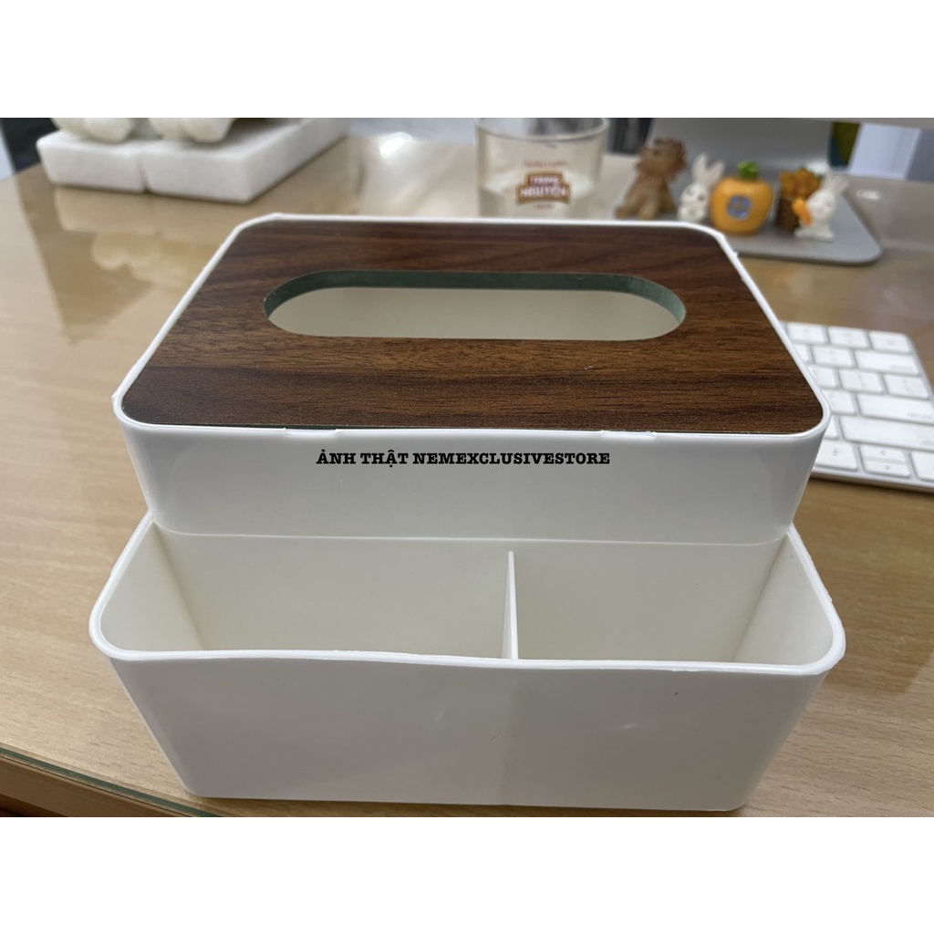 Hộp Đựng Giấy Ăn Vuông 2 Ngăn Nắp Gỗ Cao Cấp Decor Bàn Đựng Đồ Đa Năng