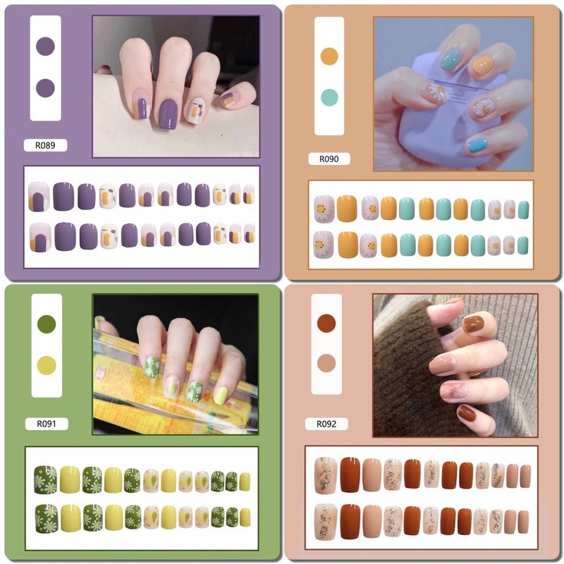 [Hàng mới về] Set 24 móng giả loại ngắn/dài loại R081-R100 kèm keo dán