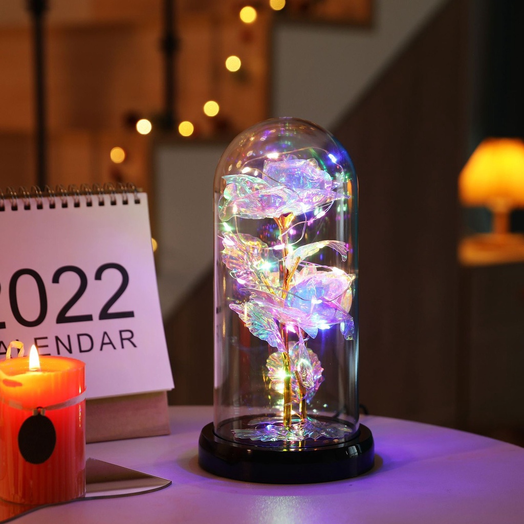Đèn LED hoa hồng trong lồng kính trang trí cực đỉnh - Qùa tặng người yêu ý nghĩa nè