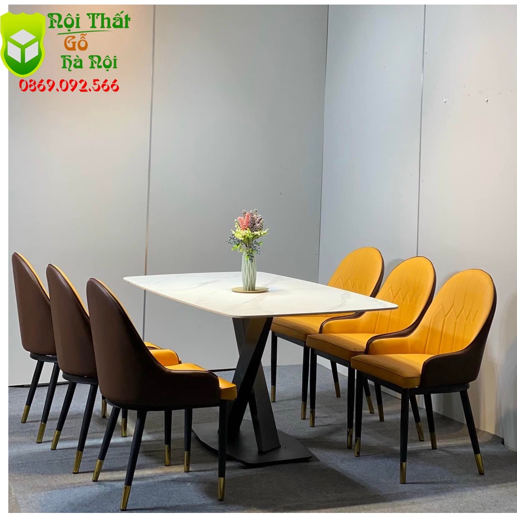 Bộ Bàn Ăn Monet có tay , Mặt Đá Ceramic Cao Cấp