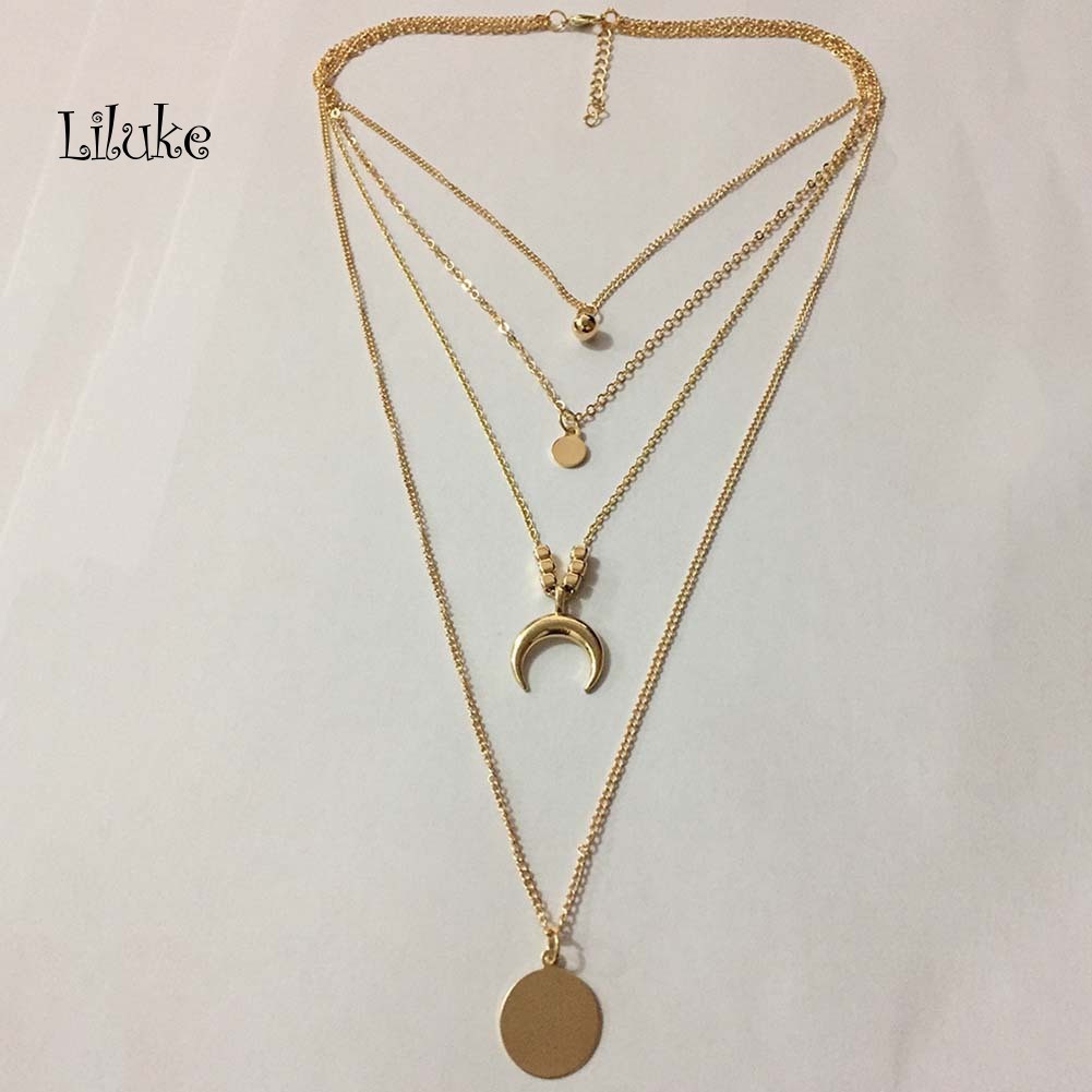 Vòng cổ Hợp Kim Nhiều Lớp Mặt Hình Mặt Trăng Cá Tính Cho Nữ