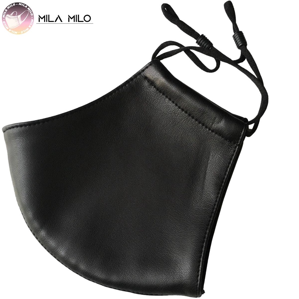 Khẩu trang da unisex 3 lớp có kháng khuẩn - Khẩu trang thời trang kèm dây rút cao cấp