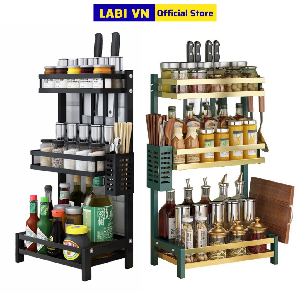 Kệ đựng gia vị nhà bếp LABIVN LB069 với  2 tầng, 3 tầng thông minh, 3 màu lựa trọn, thép Cacbon 5 lớp, không gỉ