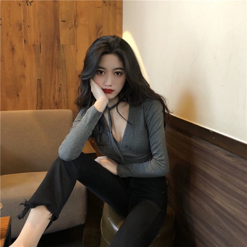 Áo Thun COZOK Tay Dài Cổ Chữ v Dáng Ôm Đan Chéo Quyến Rũ Trẻ Trung Cho Bạn Gái