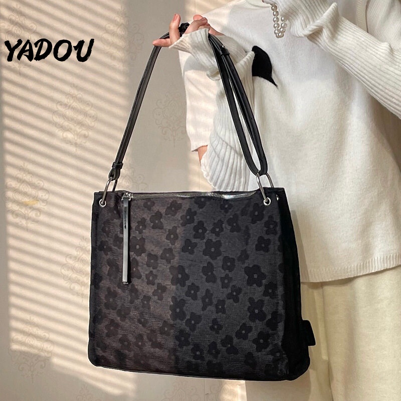 Túi tote đeo vai YADOU sức chứa lớn in họa tiết dễ thương phong cách retro thiết kế thời trang cho nữ