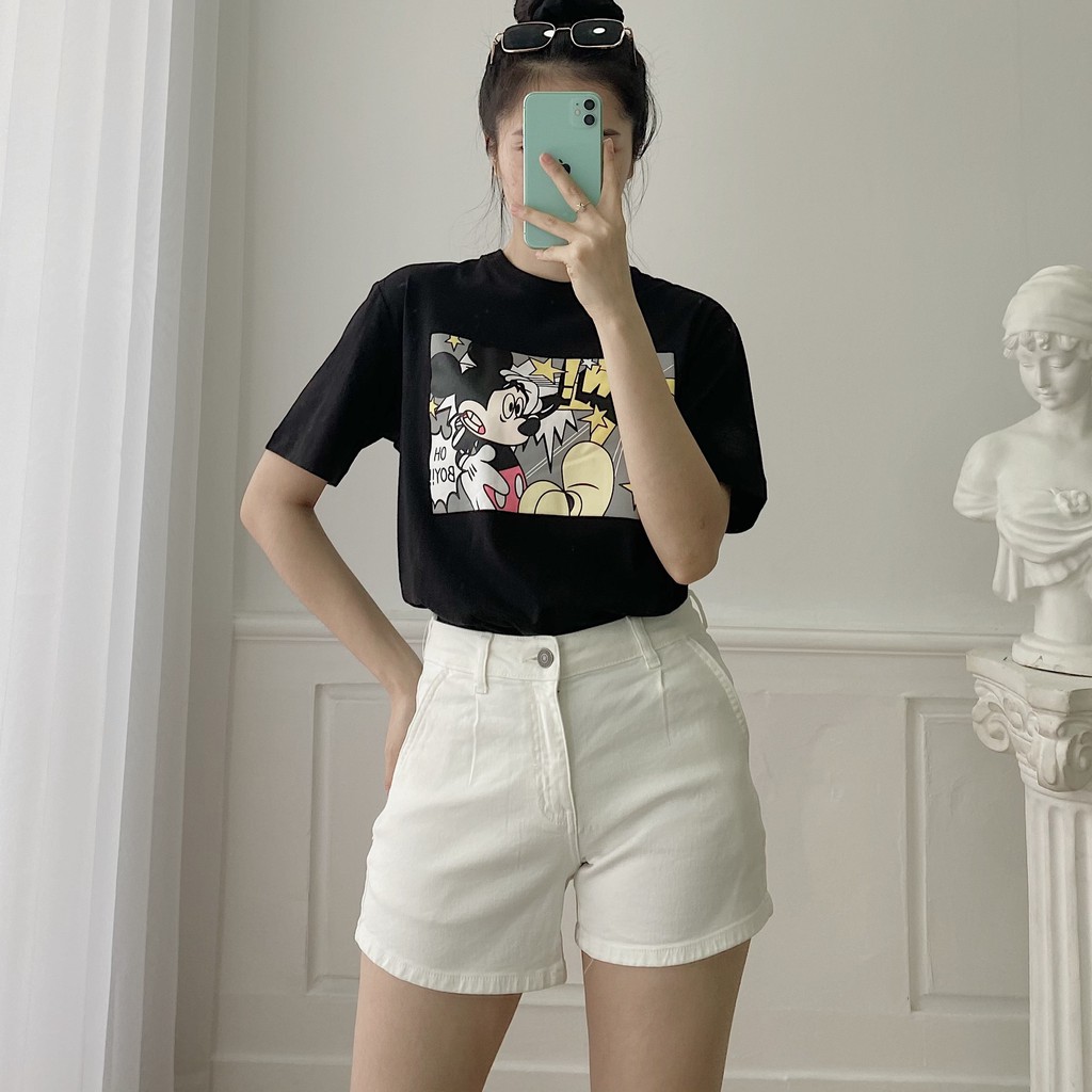 Quần short jean trơn, lưng cao | BigBuy360 - bigbuy360.vn