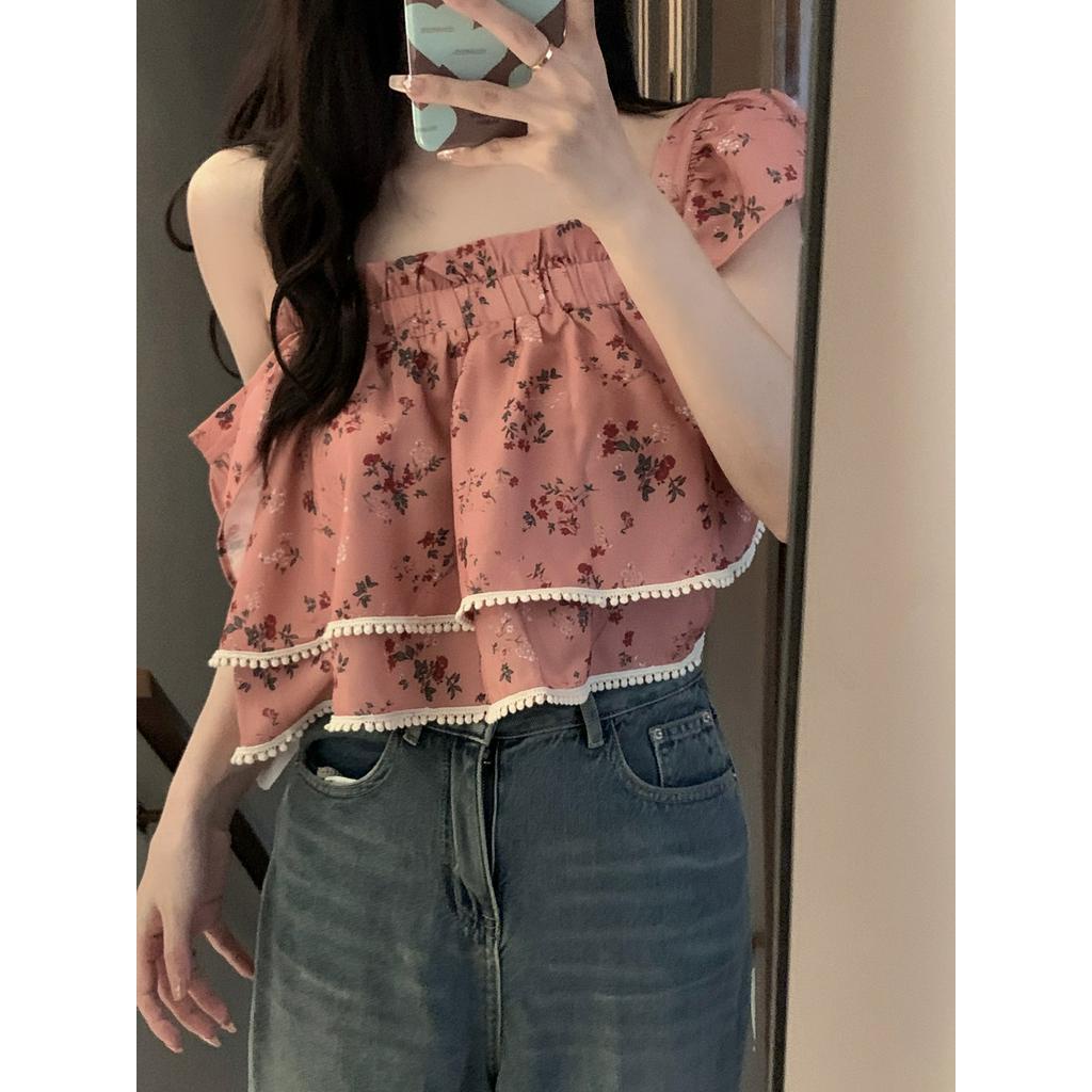 Áo Kiểu Tay Phồng Cổ Vuông In Họa Tiết Hoa Thời Trang Mùa Hè Xinh Xắn Cho Nữ