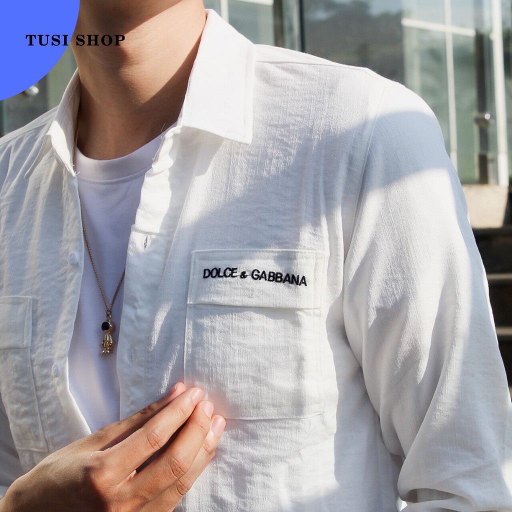 Áo đũi nam cổ bẻ sơ mi đũi áo có cổ dài tay túi hộp DOLCE & GABBANA