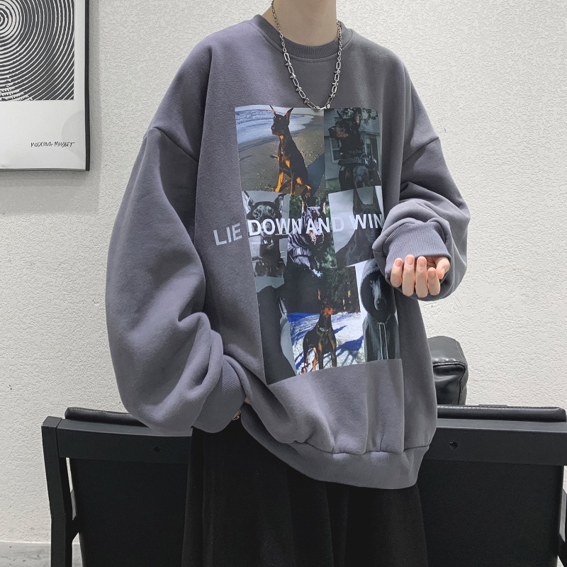 Áo sweater tay dài cổ tròn in hình sành điệu cỡ M-5XL cho nam