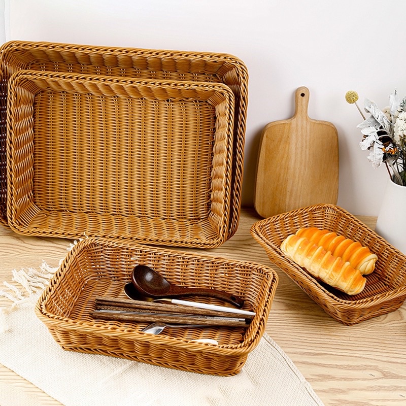 Khay mây nhựa chữ nhật, tròn , bầu dục - khay decor - khay đựng hoa quả, bánh mì các loại 🌷