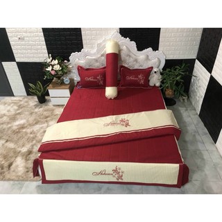 Trọn bộ chăn ga gối satin 7 món- màu đỏ