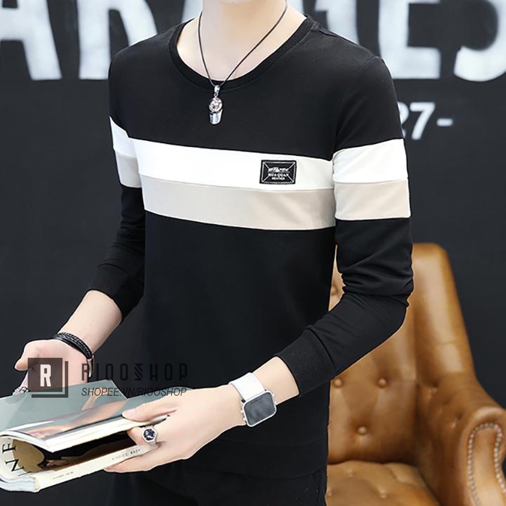 Áo thun nam tay dài hàn quốc sọc ngang ngực RKL030- áo phông nam dài tay đẹp Riooshop | BigBuy360 - bigbuy360.vn