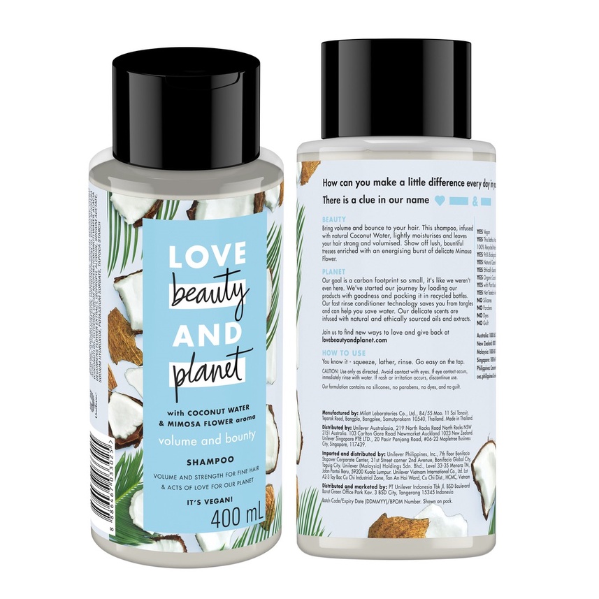 Combo Dầu Gội &amp; Dầu Xả Love Beauty &amp; Planet Dưỡng Chắc Khỏe Bồng Bềnh Volume &amp; Bounty, 100% Dừa Tươi, Hoa Mimosa 400Ml