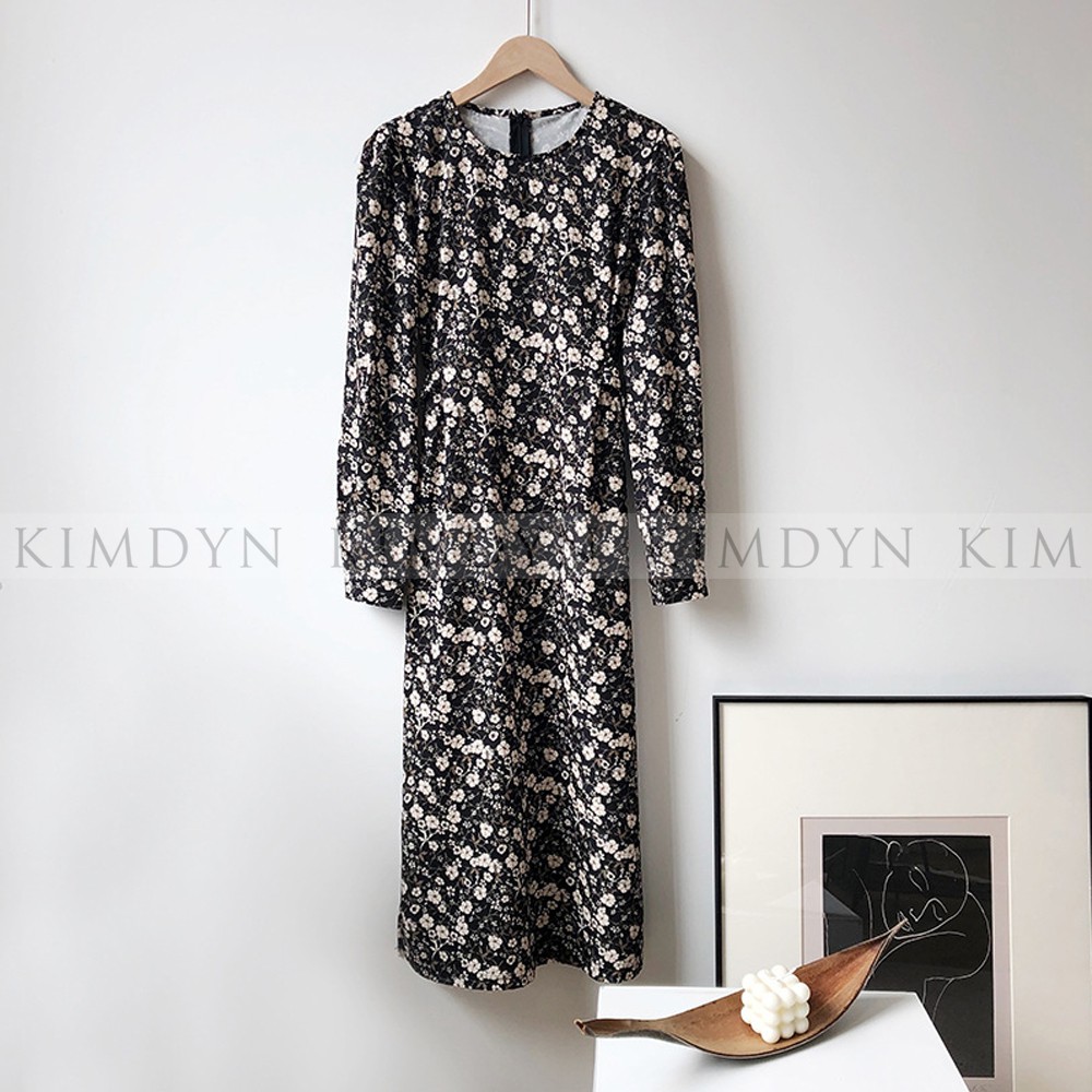 Váy hoa nhí đầm vintage dáng dài thắt eo KimDyn [KDD03] | BigBuy360 - bigbuy360.vn