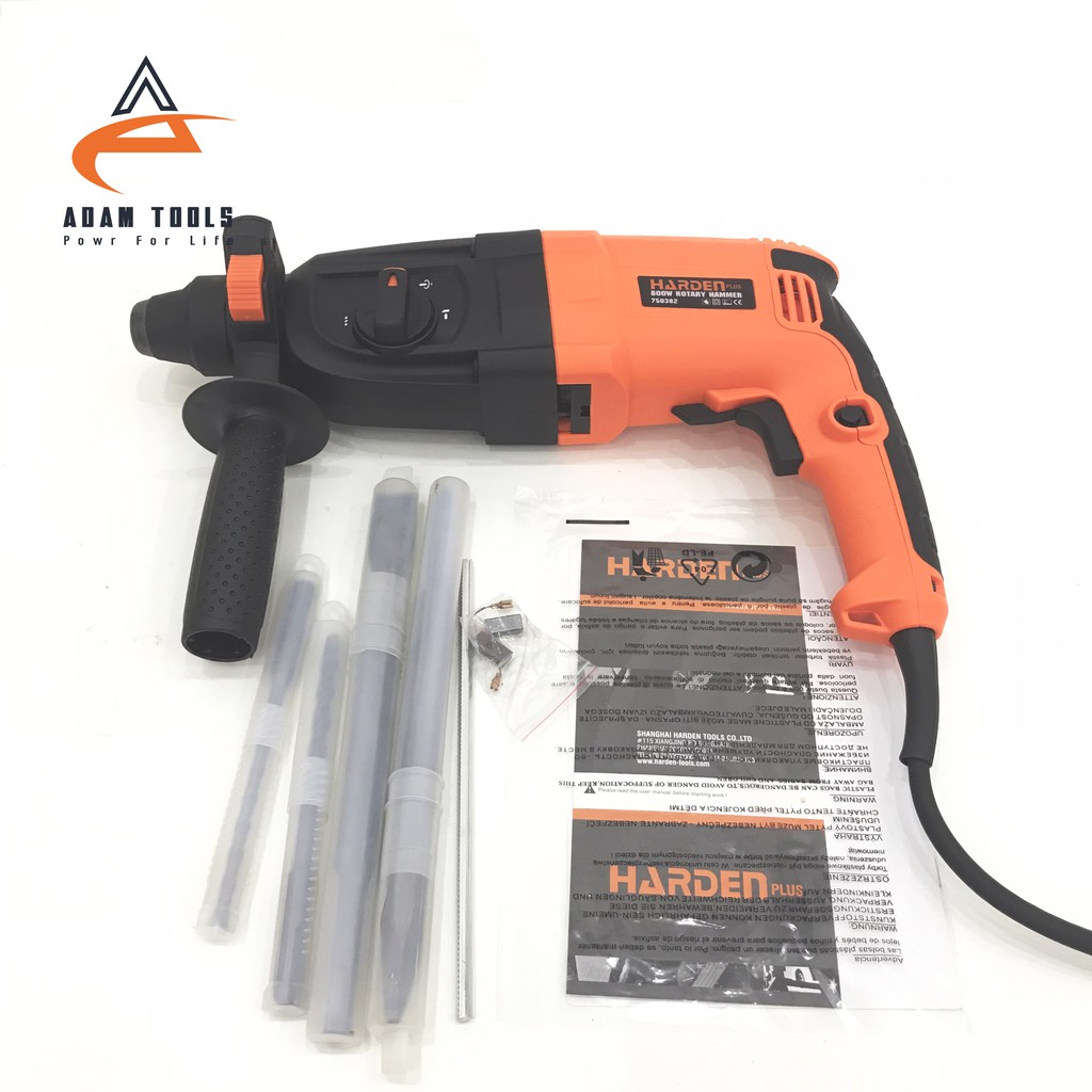 Máy khoan betong 3 chức năng Harden 750382  bảo hành 12 tháng  2 mũi khoan và 2 mũi đục