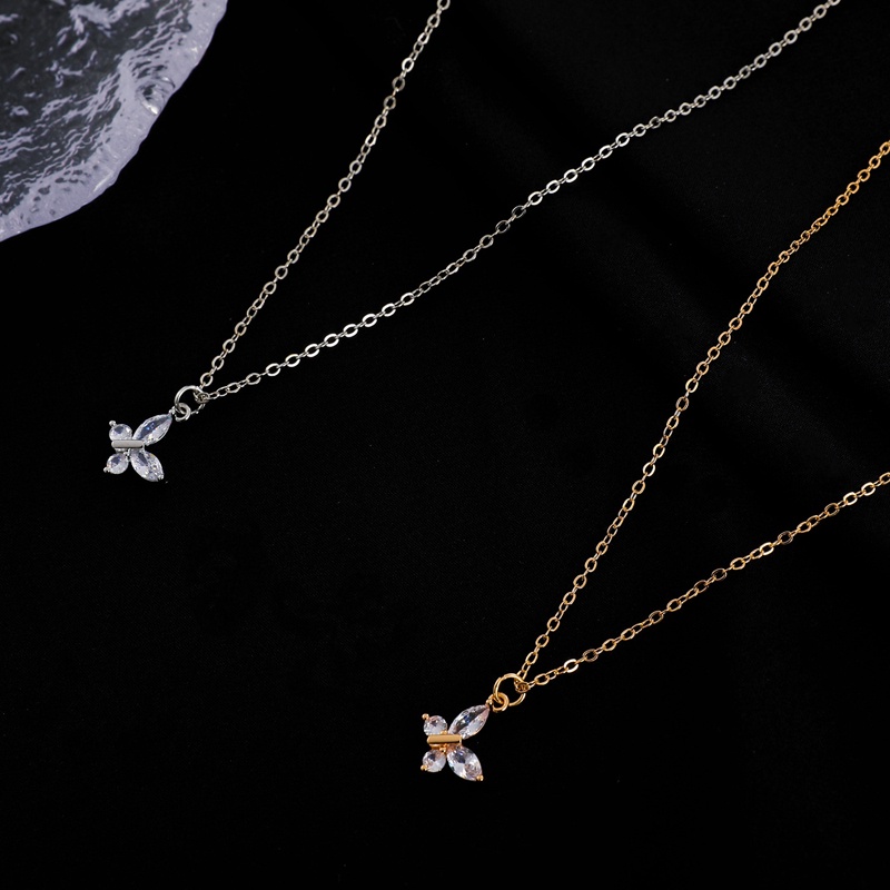 Hàn Quốc 2022 Bướm Rhinestone Vòng cổ dài Phụ nữ Màu vàng Màu bạc