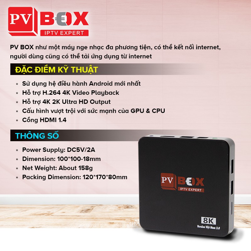 Android tv box Ram 2G kết nối wifi không dây xem phim miễn phí bảo hành 12 tháng PVBOX box tv