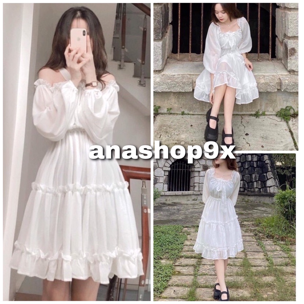 Đầm nữ tay dài bồng dáng xòe anashop9x