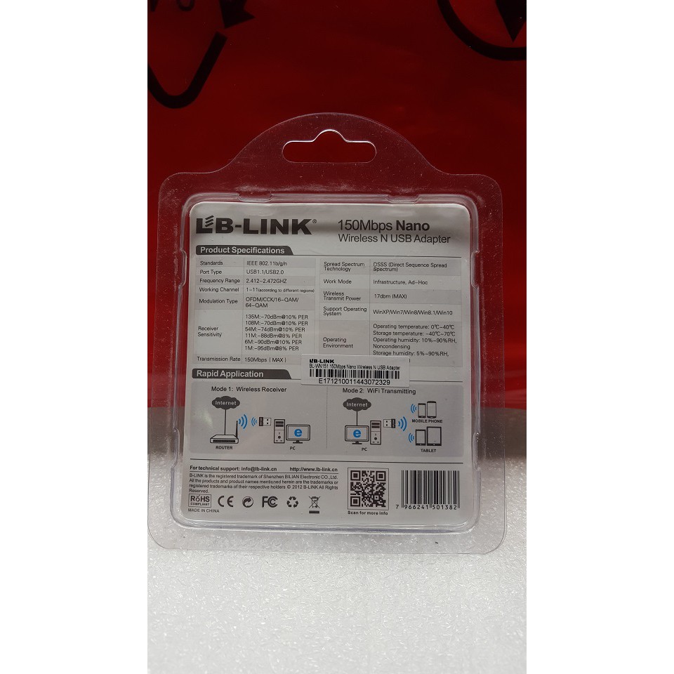 Usb thu wifi LB-LINK BL-WN151 Nano (Đen) nhỏ gọn | thiết bị bắt sóng wifi nhỏ gọn | BigBuy360 - bigbuy360.vn