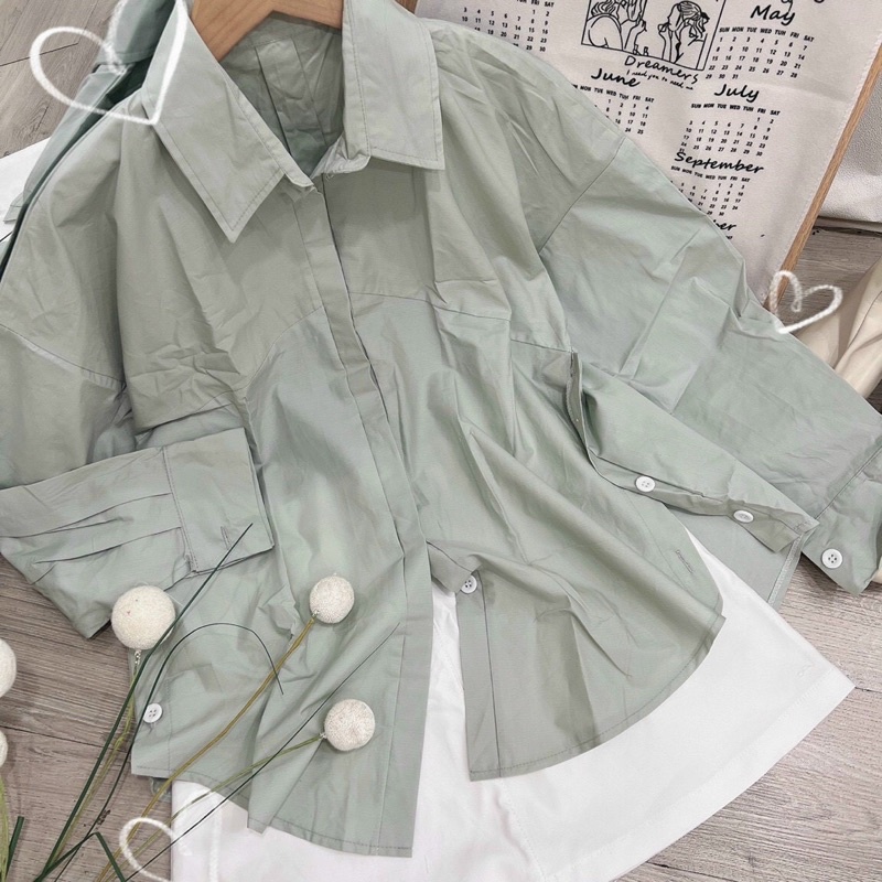 Set áo sm xanh + chân váy trắng