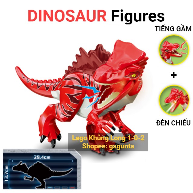 Lego Khủng Long Mới 2021 CÓ ĐÈN + TIẾNG GẦM Phiên Bản Màu Đỏ Jurassic World Hãng Lele