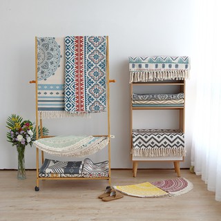 Thảm Lót Sàn Phòng Khách Chất Liệu Cotton Dệt Tua Rua In Họa Tiết Thủ Công