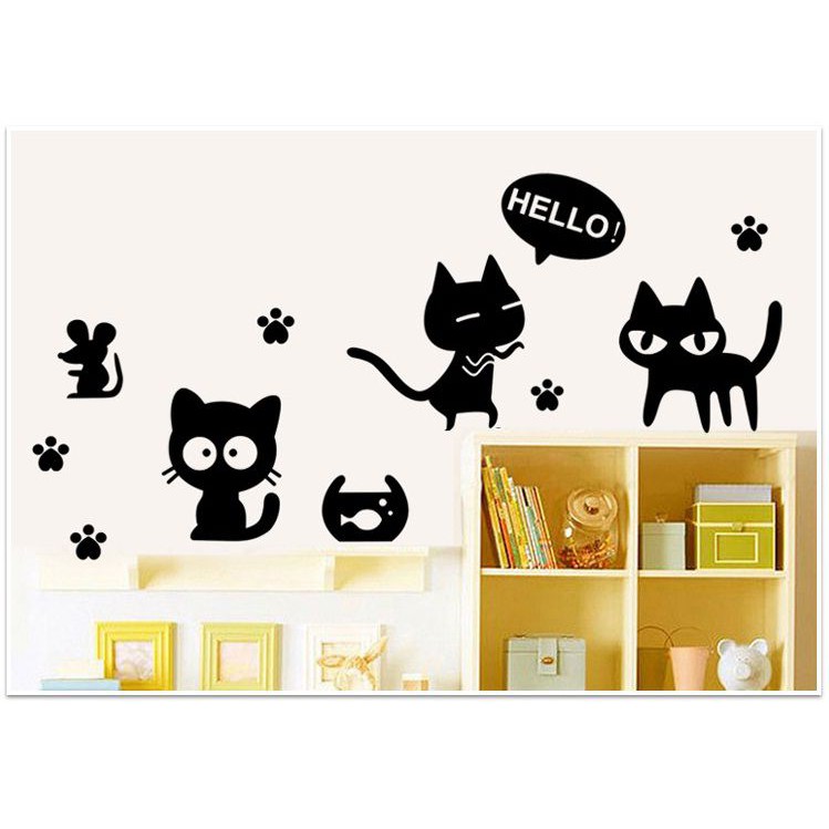 Decal dán tường [GIÁ SỐC] Mèo đen dễ thương DKN035