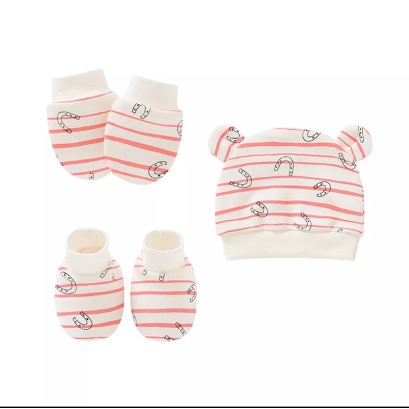 Set mũ, bao tay, bao chân cotton cho bé sơ sinh
