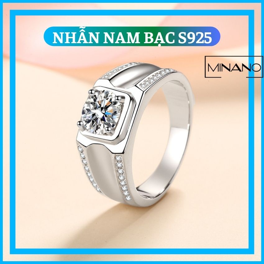 Nhẫn Nam Bạc S925 Đính Đá Mạ Bạch Kim Đẹp Phong Cách Mẫu Hot Trend MINANO - 16