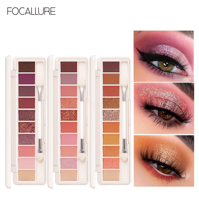 FOCALLURE 10 COLOR Eyeshadow Palette With Dual-ended Brush & Mirror GR