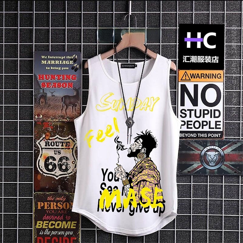 Set 1/2 Áo Thun Thể Thao Không Tay Dáng Suông Phong Cách Hip Hop Âu Mỹ Cho Nam