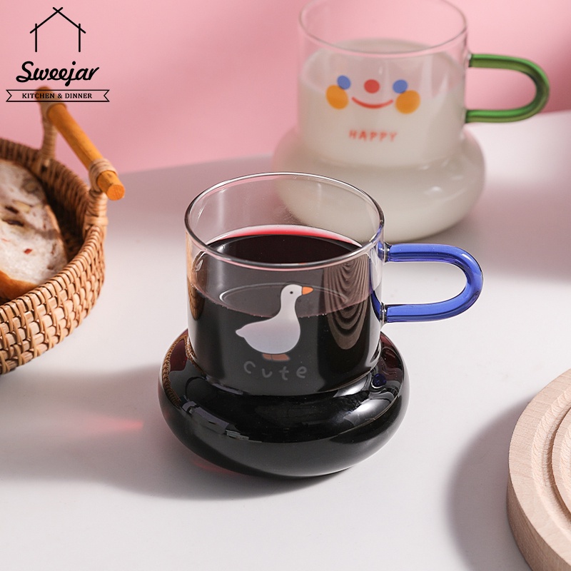 Cốc SWEEJAR thủy tinh borosilicate chịu nhiệt có tay cầm nhiều màu sắc tùy chọn 500ml