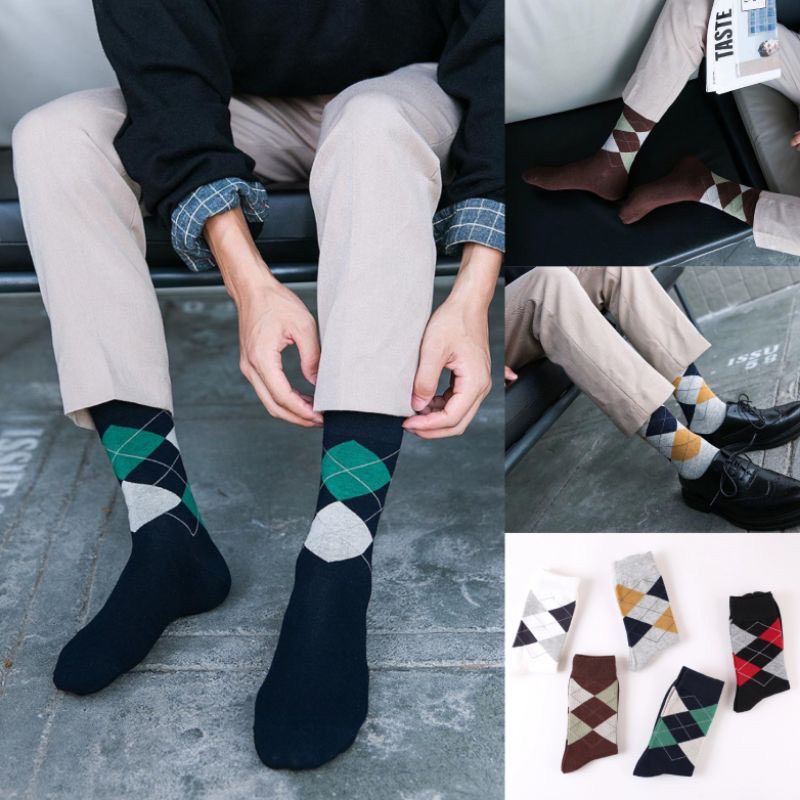 Tất cao cổ nam hoạ tiết quả trám, Tất giày tây nam cao cấp phong cách Châu Âu