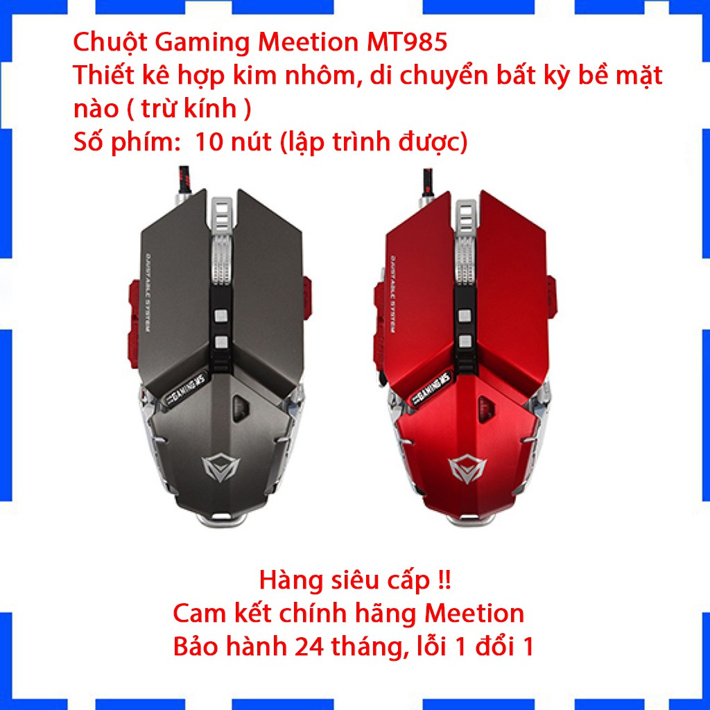 [ Giá gốc ] Chuột Gaming Meetion MT985  Hàng siêu cấp  Màu đỏ và xám đen  Độ bền 50 triệu lượt click  BH 12 T