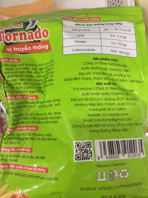 Bột phô mai Tornado vị truyền thống gói lớn 1kg